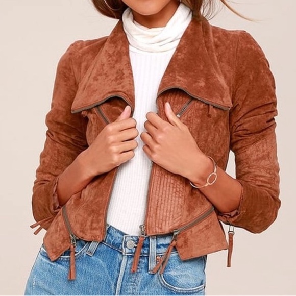 Lulus Ready For Anything Rust Orange Suede Western Moto Jacket Camel Medium - Picture 1 of 13